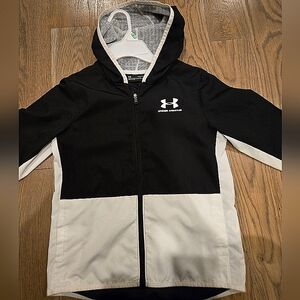 Under Armour Full Zip Black White Windbreaker Hoodie Track Jacket Boys Small